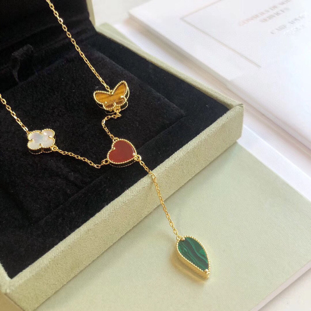 [Super Jewellery]LUCKY SPRING 4 MOTIFS ROSE GOLD NECKLACE
