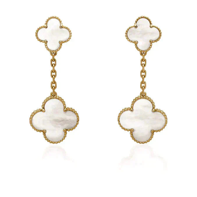 [Super Jewellery]CLOVER 2 MOTIF WHITE MOP EARRINGS
