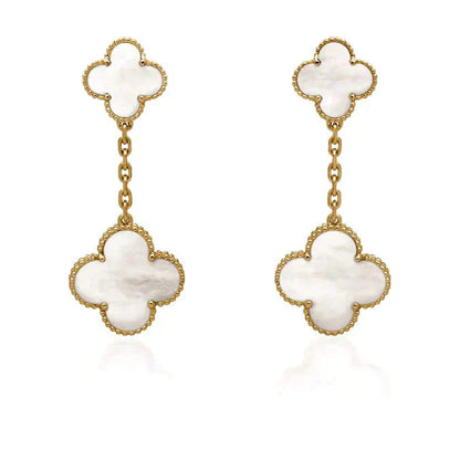 [Super Jewellery]CLOVER 2 MOTIF WHITE MOP EARRINGS