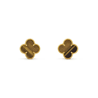 [Super Jewellery]CLOVER MEDIUM 1 MOTIFS TIGER EYE EARRINGS