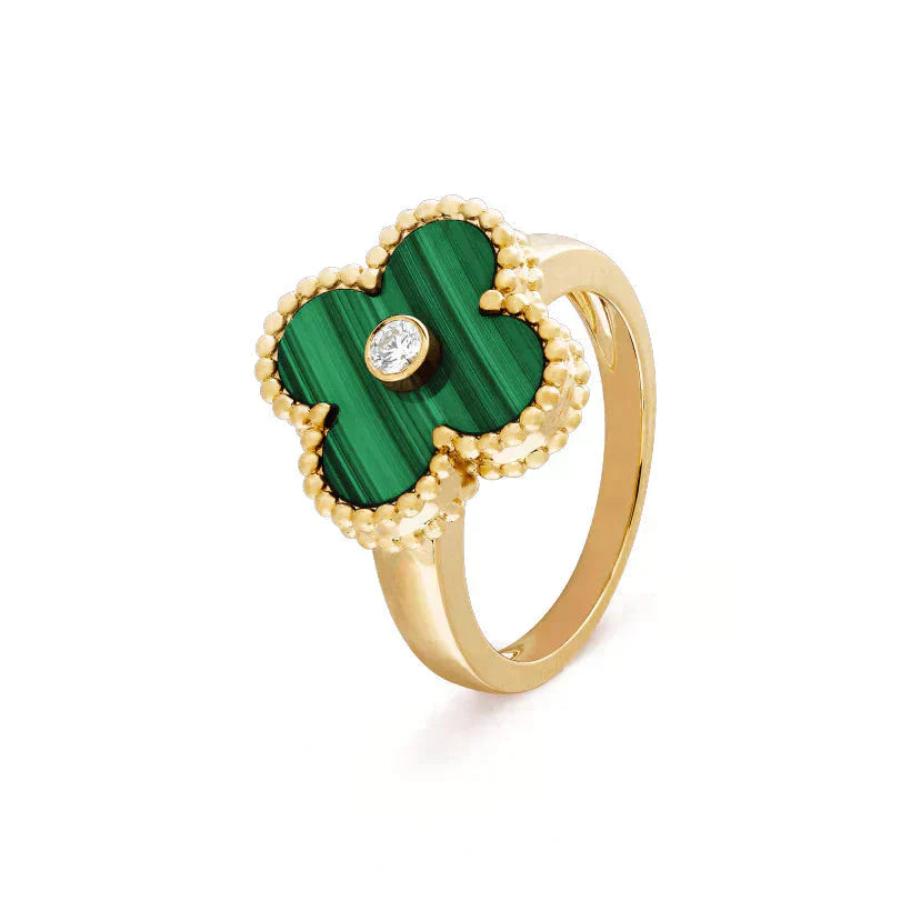 [Super Jewellery]CLOVER MALACHITE RING GOLD DIAMOND