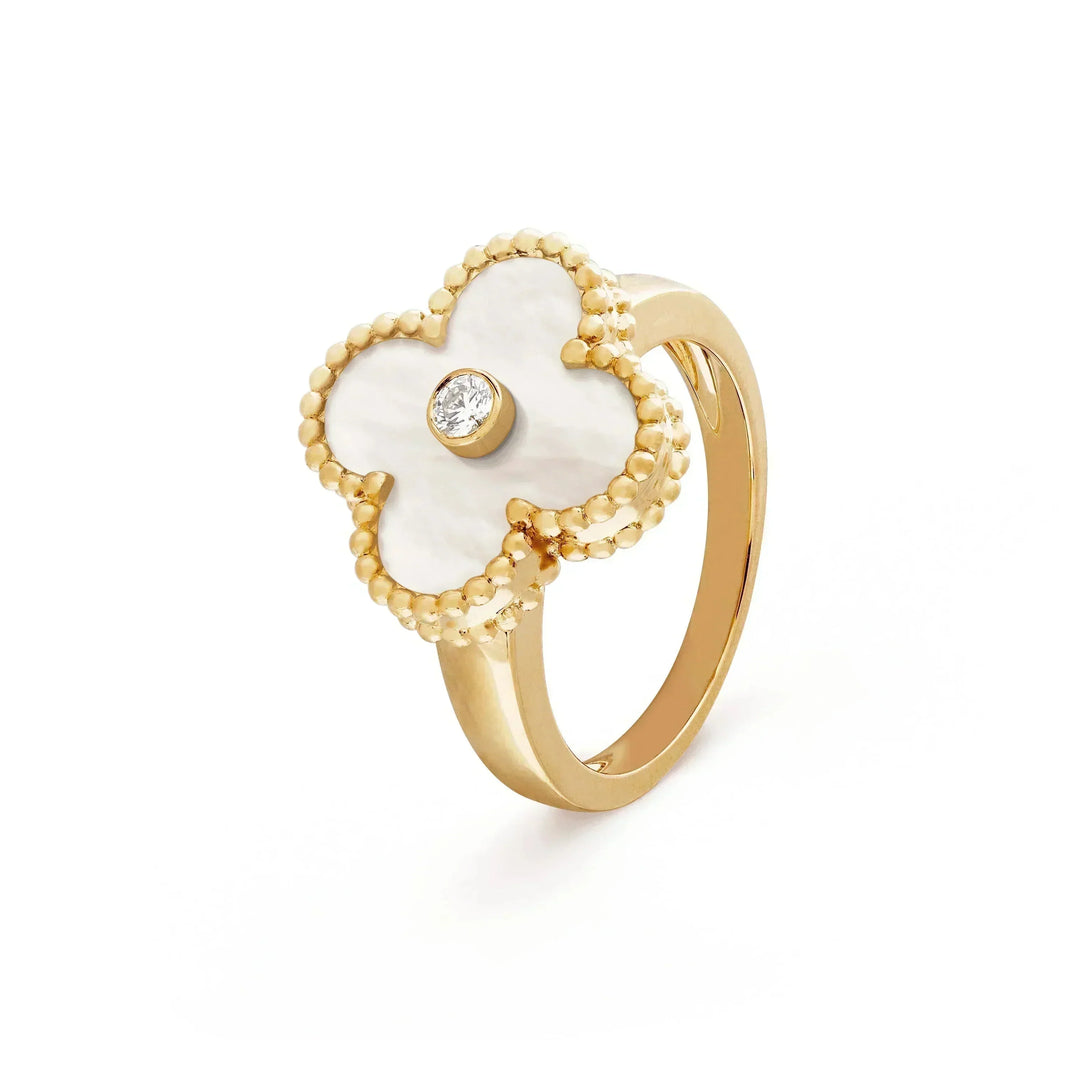 [Super Jewellery]CLOVER PINK MOP RING GOLD DIAMOND