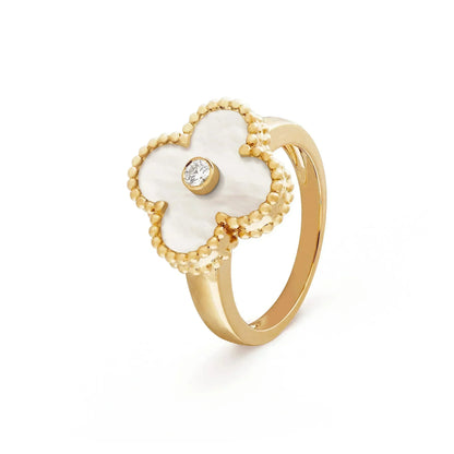 [Super Jewellery]CLOVER PINK MOP RING GOLD DIAMOND