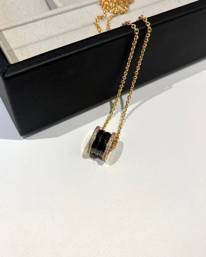 [Super]ZERO 1 BLACK CERAMIC DIAMOND PINK GOLD NECKLACE