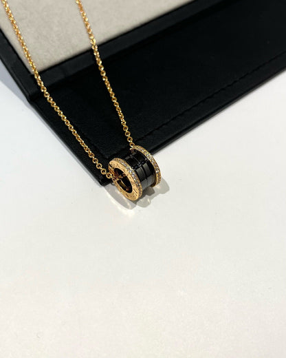 [Super]ZERO 1 BLACK CERAMIC DIAMOND PINK GOLD NECKLACE