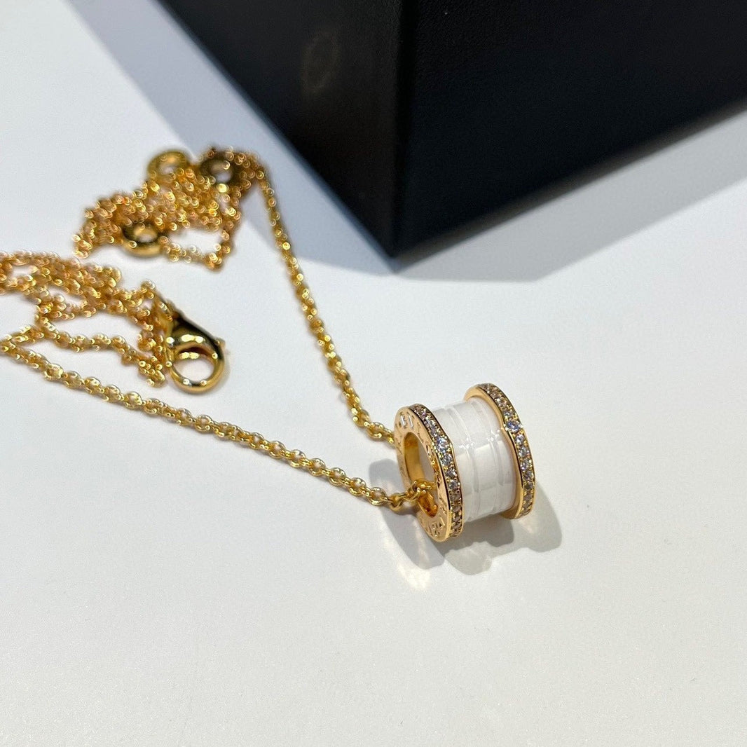 [Super]ZERO 1 WHITE CERAMIC DIAMOND PINK GOLD NECKLACE