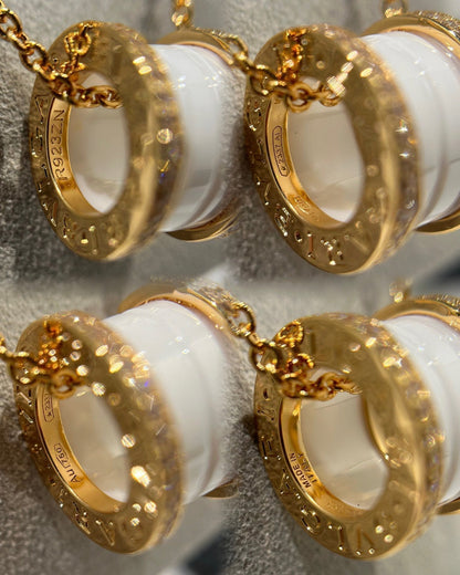 [Super]ZERO 1 WHITE CERAMIC DIAMOND PINK GOLD NECKLACE