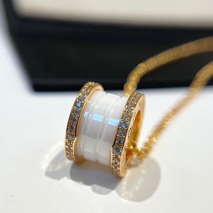 [Super]ZERO 1 WHITE CERAMIC DIAMOND PINK GOLD NECKLACE