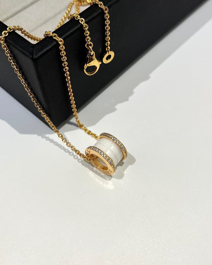 [Super]ZERO 1 WHITE CERAMIC DIAMOND PINK GOLD NECKLACE
